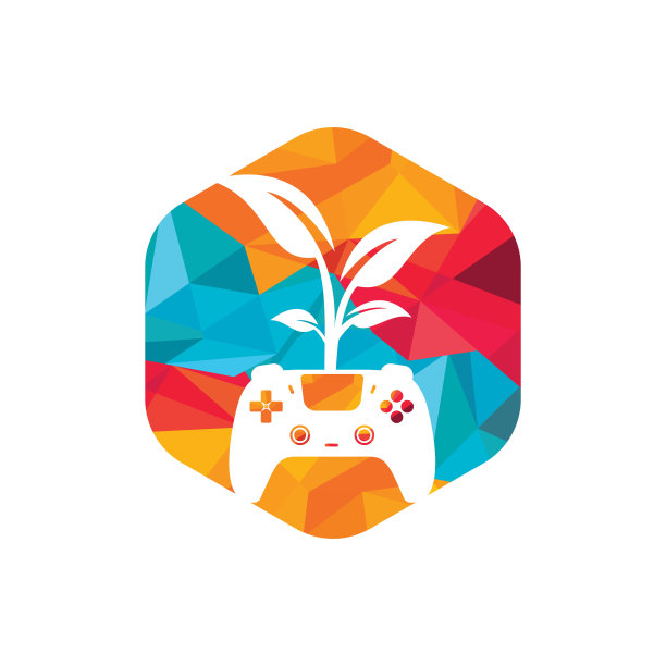 生态游戏矢量logo设计。绿色手柄鲜叶自然标志设计。图片下载