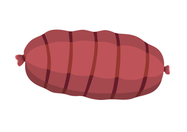 香肠肉分类。肉店的产品。香肠、烟熏小肚、烧烤肉排、意大利腊肠、自制培根、肉饼、培根里脊、炸鸡、五花肉、牛腿。孤立的平面上的白色背景。矢量图图片下载