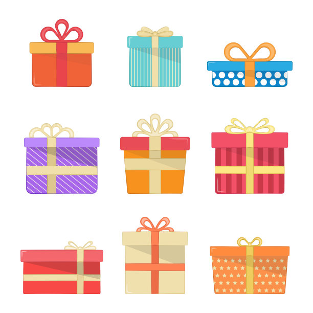 礼盒图标集向量设计。图片下载