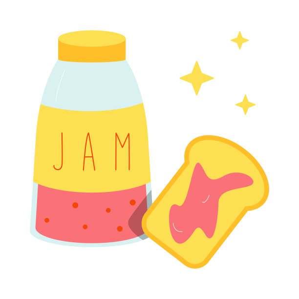 果酱罐与烤面包经典早餐平面矢量插图图片下载