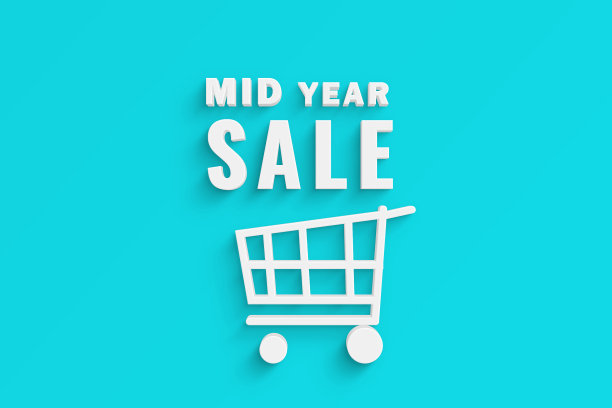 3D文字年中销售与购物车图片下载