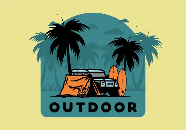 在海滩上和越野车露营图片下载