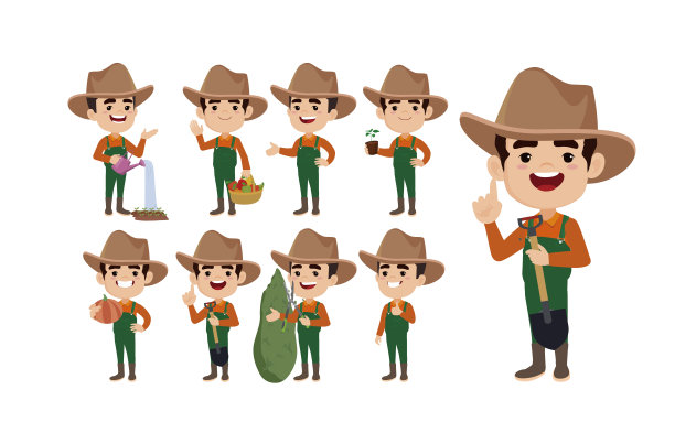 一组农民和园丁的不同姿势图片下载