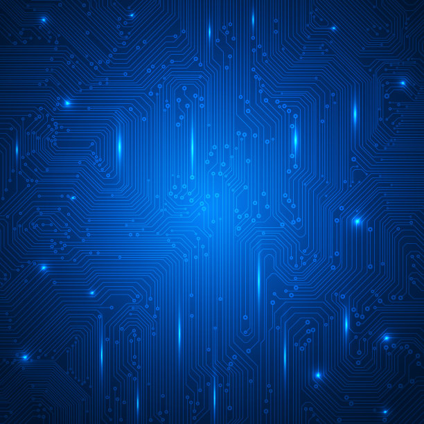 电路板数字数据连接系统技术。PCB追踪蓝色科幻未来矢量。图片下载