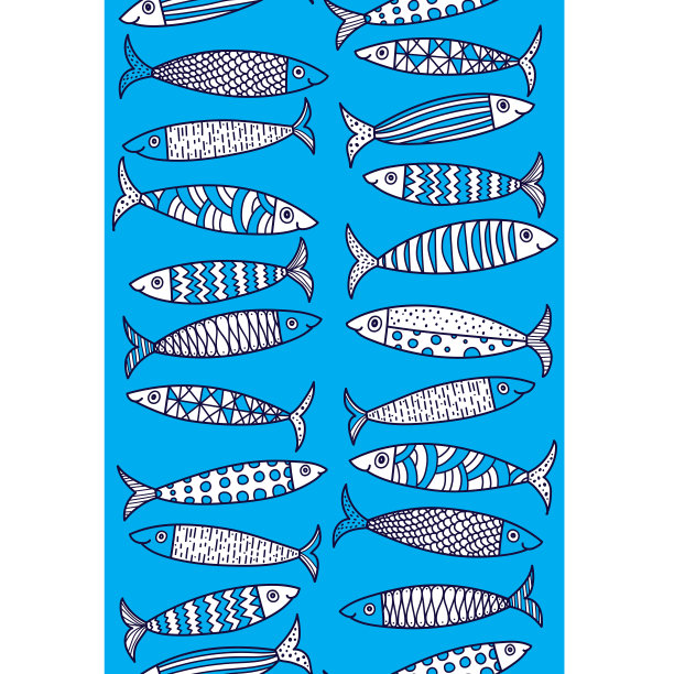 矢量与鱼无缝垂直边界。图片下载