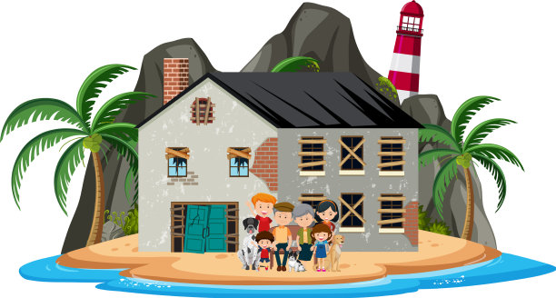 海滨别墅前的幸福家庭图片下载