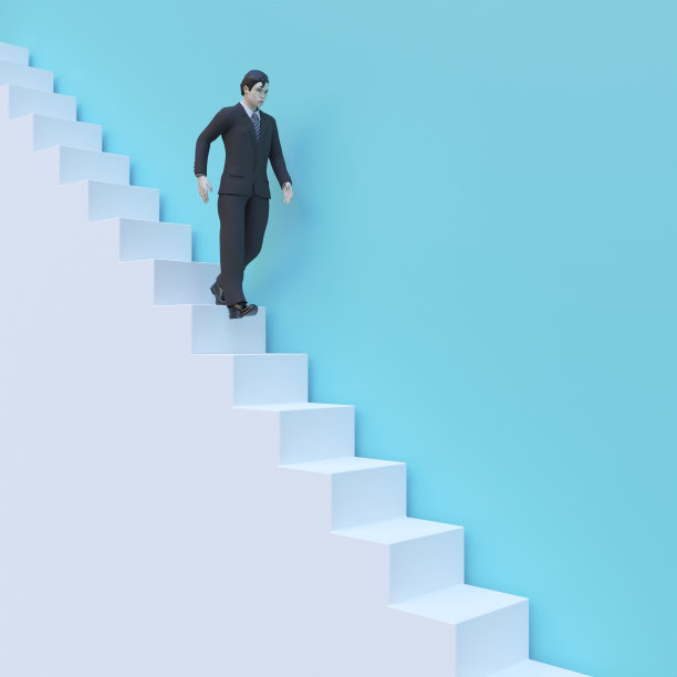 商人走下楼梯。三维渲染图片下载