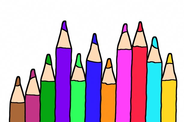 彩色铅笔美丽的插图孤立在平原白色背景图片下载