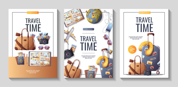 一套旅行，旅游，冒险，旅程的传单。图片下载