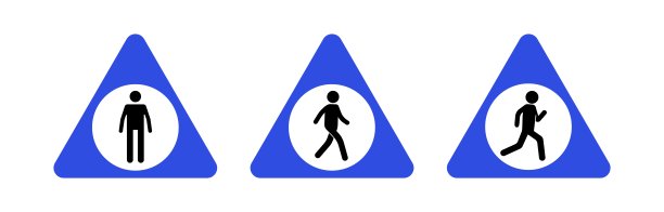 贴人路标。黑色行走和奔跑的人物形象，行人轮廓象形。矢量人类交通图标图片下载