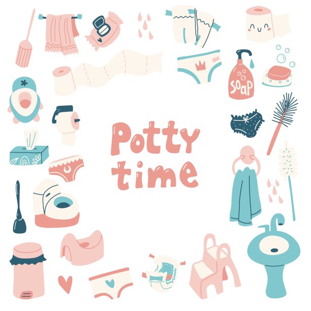 儿童厕所和如厕教育用品。矢量框架。图片下载