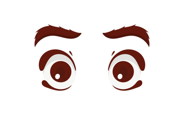 靠近害怕的美丽的女人与美丽的眼睛和大漂亮的睫毛和眉毛的脸。矢量图图片下载