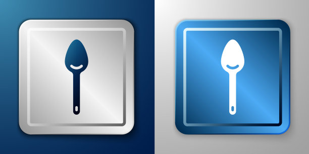 白色勺子图标孤立在蓝色和灰色图片下载