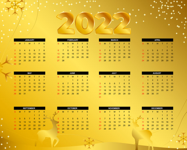 2022年日历模板一套，每周12个月图片下载