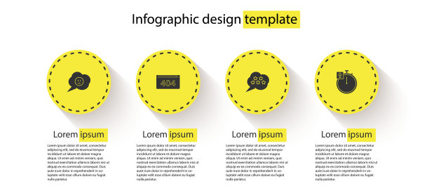 设置愤怒微笑的语音泡泡，404页错误，五星评级评论和秒表。业务信息模板。向量图片下载