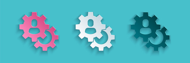 剪纸头部狩猎图标孤立在蓝色背景。商业目标或就业标志。为企业提供人力资源和招聘服务。纸艺术风格。向量图片下载