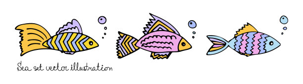 一套五颜六色的鱼吹泡泡海洋组图片下载