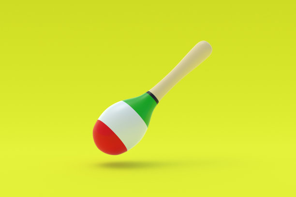 黄色背景上有一个墨西哥沙球。民族乐器。传统的狂欢节设备。节日的象征。拉丁民族饰品。三维渲染图片下载