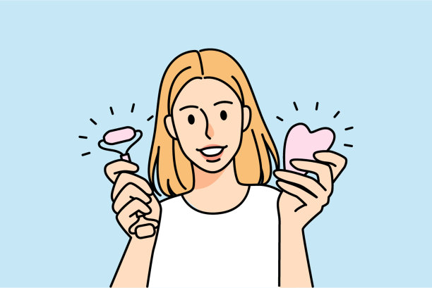 女人拿着玉辊和挂沙图片下载