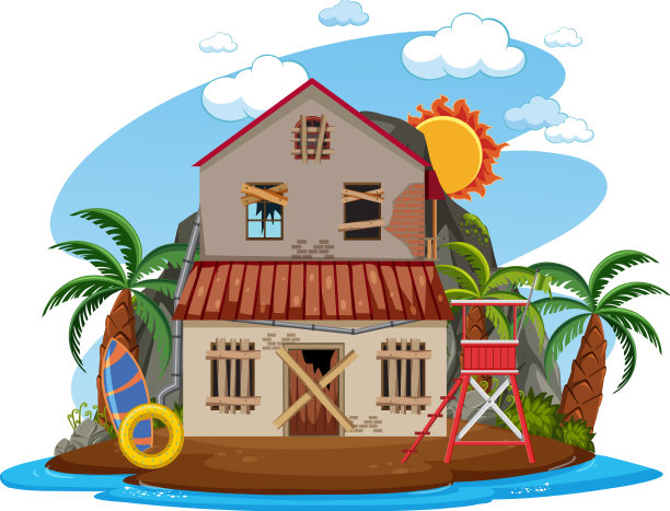 岛上废弃的旧建筑图片下载