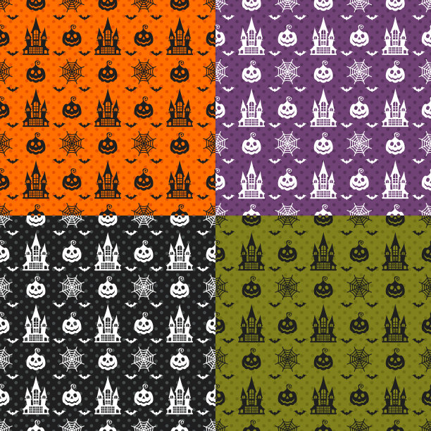 万圣节无缝图案设置彩色背景图片下载