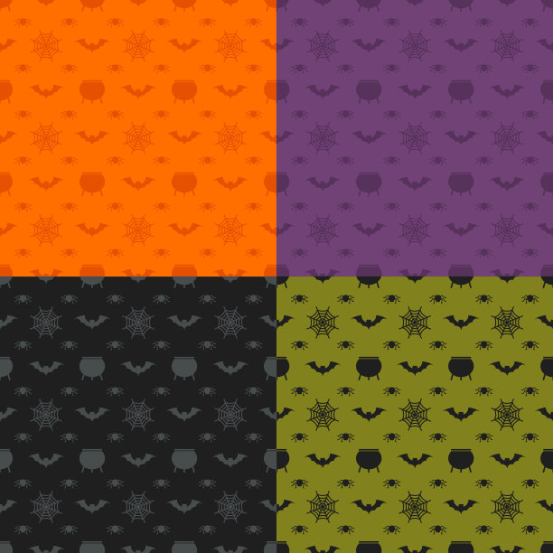 万圣节无缝图案设置彩色背景图片下载