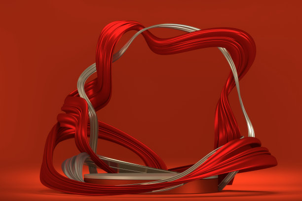 红色舞台适用于产品裙摆装饰。三维渲染图片下载