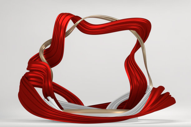 红色舞台适用于产品裙摆装饰。三维渲染图片下载