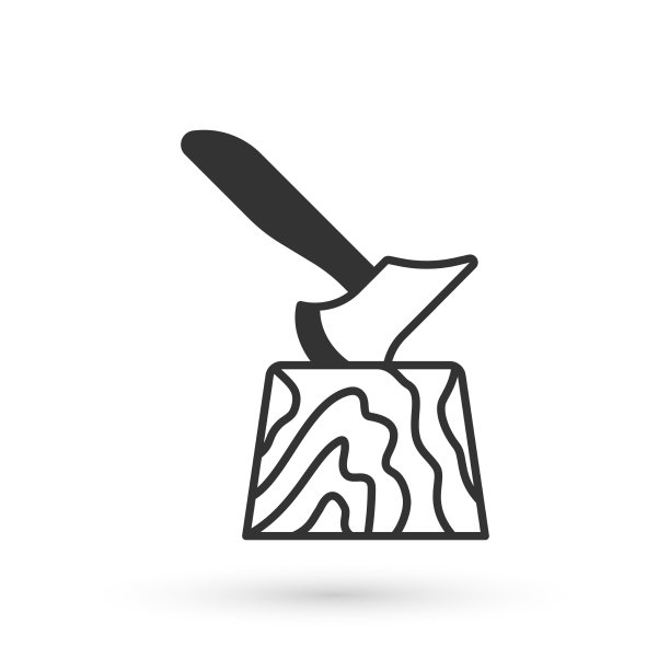 灰色木斧在树桩图标孤立在白色上图片下载