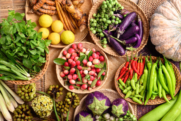 来自泰国当地农贸市场的东南亚有机蔬菜和水果图片下载