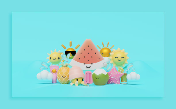 夏季登陆页面模板与西瓜3D渲染插图图片下载