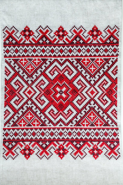 传统的乌克兰刺绣在乌克兰rushyk，亚麻布制成。图片下载