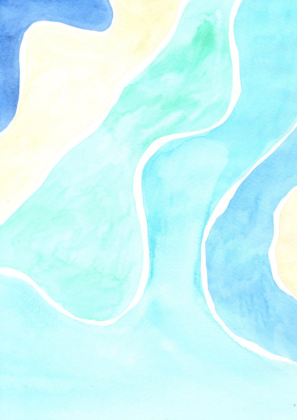 抽象象牙和蓝色背景水彩装饰沙滩，海岸和暑假概念。图片下载