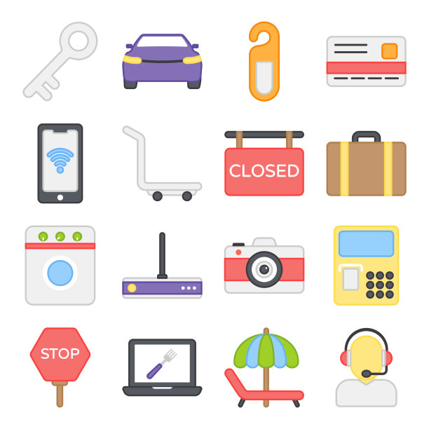 酒店配件包平面图标图片下载