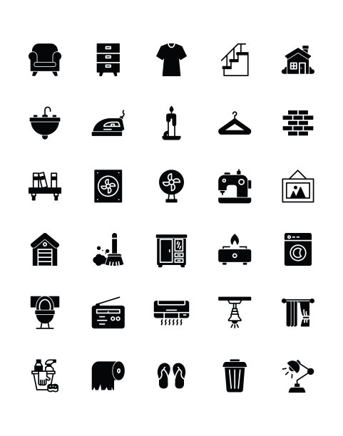 家居用品图标设置30孤立在白色背景图片下载
