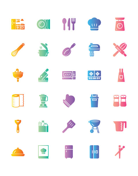 厨房图标设置30孤立的白色背景图片下载