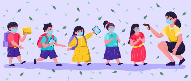 教师用体温计测量孩子体温的插图图片下载