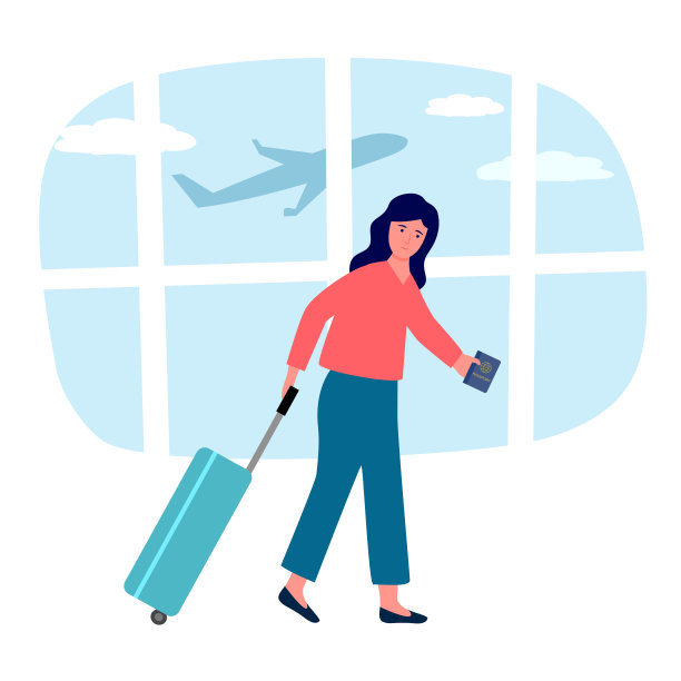 在机场带着行李的女性旅行者。图片下载