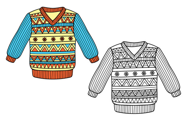 针织冬季衣服，矢量平插图毛衣与模式图片下载