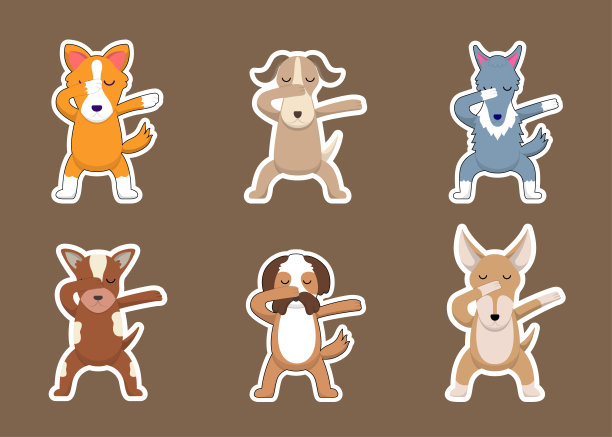 孤立的可爱动物卡通人物包平面矢量插图图片下载