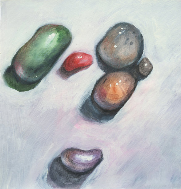 潮湿的海石上的水滴在阳光下闪闪发光。手绘时尚现代艺术。图片下载