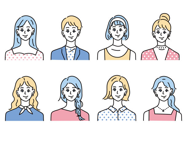 人物アイコンイラスト(女性、10代、20代、ファッション、髪型、若者、 颜パターン) Person icon illustration .female, male, fashion, hairstyle, youth, face pattern图片下载
