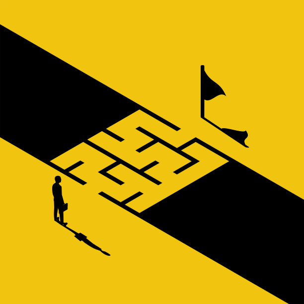 创造性地解决问题。商人站在墙边，从迷宫中找到了出路。图片下载