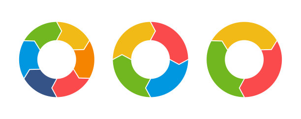 圆形运动的彩色箭头。箭头的组合。旋转的箭头。圆圈箭头图标。回收平面设计矢量图标集。图片下载