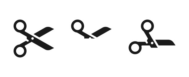 剪刀图标向量集合，孤立在白色背景上。图片下载