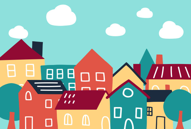 手写风格可爱的城市景观插图图片下载