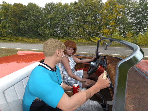 在敞篷车里分享美食图片下载