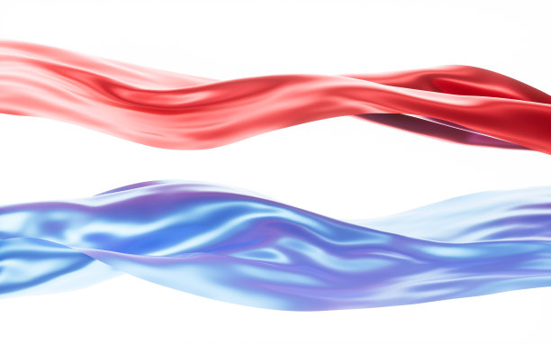 红蓝飘逸的丝绸，3d渲染。图片下载