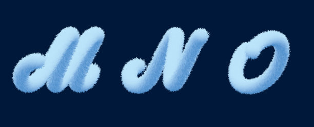 3d字母表，黑色背景上毛皮做成的字母，3d渲染，m n图片下载