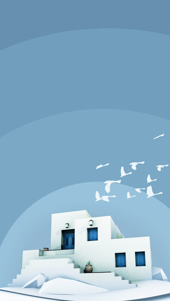 垂直旅行卡与传统的房子希腊岛屿在爱琴海。图片下载